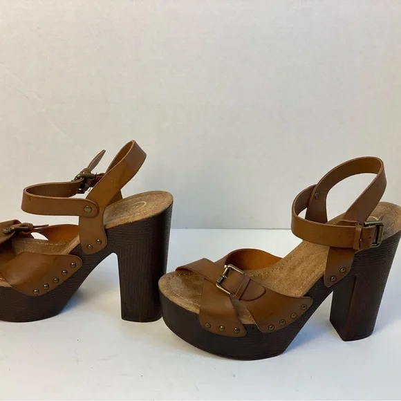 Candie's Brown Platform Shoes with Criss-Cross Straps Vintage - Picture 3 of 15